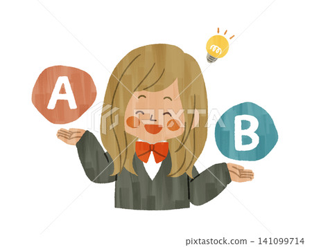 一位微笑的女學生正在進行比較——加什 一位微笑的女學生正在進行比較——加什 141099714