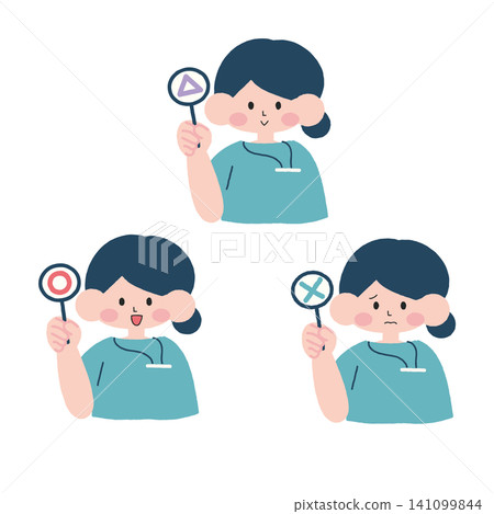 圖解:一名女子手持真/假指示牌(醫療和福利) 圖解:一名女子手持真/假指示牌(醫療和福利) 141099844