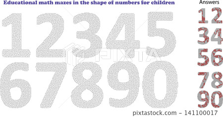 Educational math mazes worksheet in shape of numbers for children Educational math mazes worksheet in shape of numbers for children 141100017