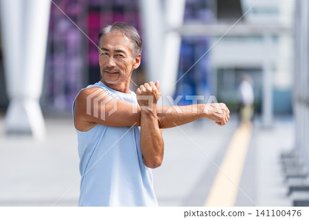 Senior men stretching Senior men stretching 141100476