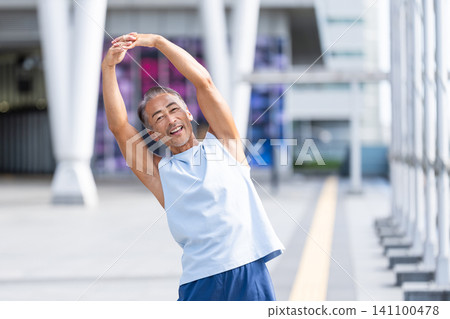 Senior men stretching 141100478
