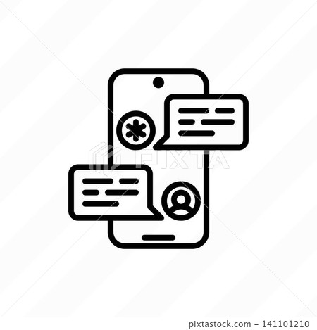 Telemedicine, online chat with a doctor on smartphone screen. Online consultation. Thin line icon. Non-contact diagnostics. Vector illustration. Telemedicine, online chat with a doctor on smartphone screen. Online consultation. Thin line icon. Non-contact diagnostics. Vector illustration. 141101210