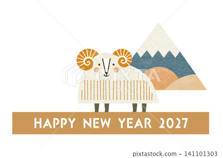 可愛的綿羊插畫,2027新年卡片素材 可愛的綿羊插畫,2027新年卡片素材 141101303