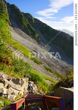 The ladder section on the south ridge of Mt. Kita-Hotaka in the Northern Alps and climbers 141101480