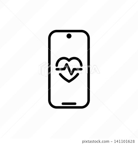 Telemedicine, medical app, heartbeat on smartphone screen. Online consultation. Thin line icon. Vector illustration. 141101628