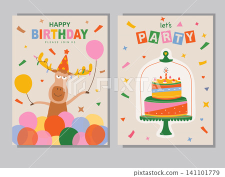 Set of children's birthday greeting cards .Cute animals design.poster,template,greeting cards,Vector illustrations. Set of children's birthday greeting cards .Cute animals design.poster,template,greeting cards,Vector illustrations. 141101779