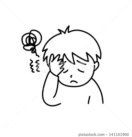 生病孩子的簡單插畫:頭痛 生病孩子的簡單插畫:頭痛 141101900