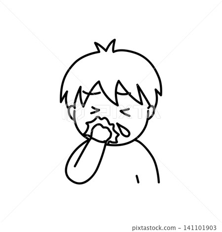 Simple illustration of a sick child: runny nose Simple illustration of a sick child: runny nose 141101903