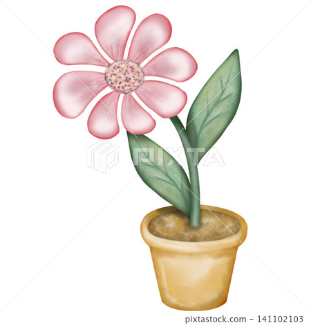 Flowers in pots, illustration image. hand drawn pastel color.Watercolor Potted Plants. Flowers in pots, illustration image. hand drawn pastel color.Watercolor Potted Plants. 141102103