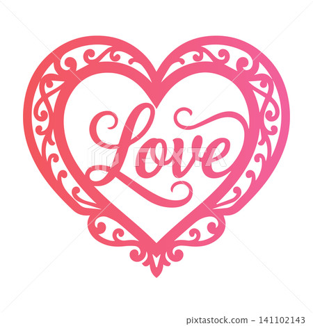 Ornate heart with elegant 'Love' script inside during a soft pink gradient Ornate heart with elegant 'Love' script inside during a soft pink gradient 141102143