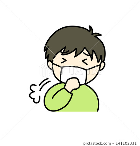Simple illustration of a sick child: coughing (wearing a mask) - in color. Simple illustration of a sick child: coughing (wearing a mask) - in color. 141102331