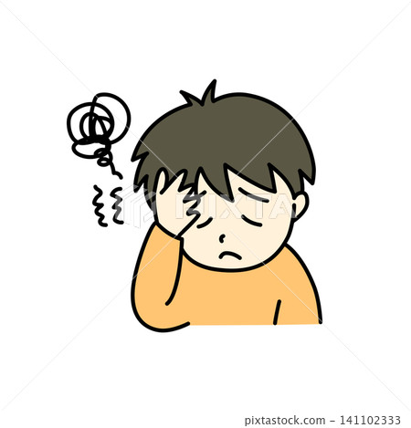 Simple illustration of a sick child: Headache (color) Simple illustration of a sick child: Headache (color) 141102333