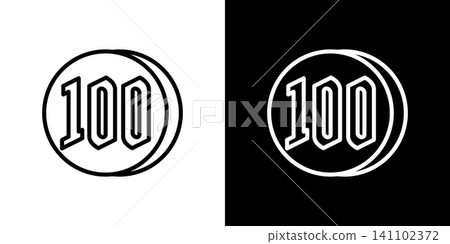 簡單的100日元硬幣向量圖標 簡單的100日元硬幣向量圖標 141102372