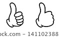 A set of line art illustrations of thumbs-up and good-sign hands as icons. 141102388