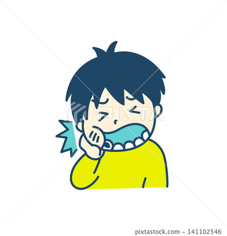 Simple illustration of a sick child: tooth decay (color) Simple illustration of a sick child: tooth decay (color) 141102546