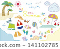 夏季海灘插畫向量圖集，可愛圖示集 141102785