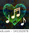 Background material with layered patterns: musical notes and hearts 141102878