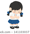 Young Girl Praying with Respectful Greeting 141103037