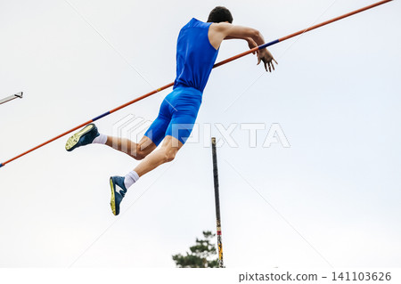 Athlete jumper in background sky Athlete jumper in background sky 141103626