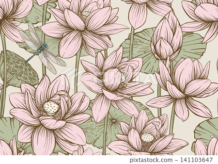 Lotus seamless floral pattern 141103647