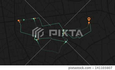 Urban Map with Green and Orange Alternative Route Paths Between Two Location Markers Urban Map with Green and Orange Alternative Route Paths Between Two Location Markers 141103807