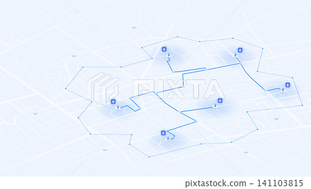 Isometric city map with fuel station locations within designated zone boundary Isometric city map with fuel station locations within designated zone boundary 141103815