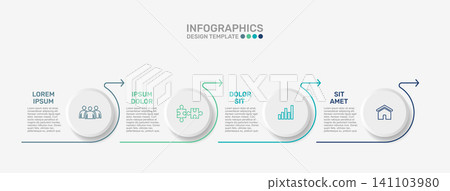 Modern business infographic template featuring four circular steps with line icons and text. Vector illustration. Modern business infographic template featuring four circular steps with line icons and text. Vector illustration. 141103980