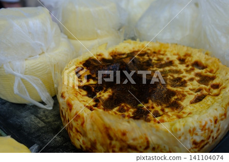 baked cheese on the market colostrum cottage cheese cheese dessert homemade dairy cuisine with calcium 141104074