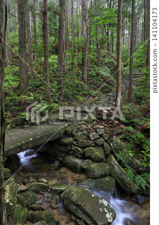 A moss-covered stone bridge in the forest of the Kumano Kodo pilgrimage route A moss-covered stone bridge in the forest of the Kumano Kodo pilgrimage route 141104173