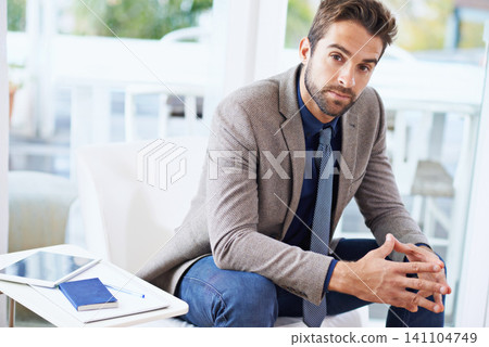 Businessman, portrait and technology in office for productivity and tablet for work in company. Hr consultant, positive and face with touchscreen and notebook and planning with connectivity in chair Businessman, portrait and technology in office for productivity and tablet for work in company. Hr consultant, positive and face with touchscreen and notebook and planning with connectivity in chair 141104749