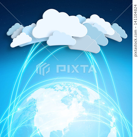 Cloud computing, icon and global with graphic, data and connectivity with digital transformation. Networking, futuristic expansion and information technology with online server for earth with map Cloud computing, icon and global with graphic, data and connectivity with digital transformation. Networking, futuristic expansion and information technology with online server for earth with map 141104824
