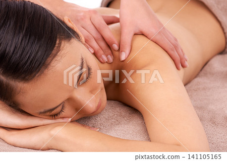 Woman, relax and spa for massage, wellness and skincare for body, treatment and detox for luxury. Model or young person and rest for touch on towel for break, care and beauty for holiday and calm Woman, relax and spa for massage, wellness and skincare for body, treatment and detox for luxury. Model or young person and rest for touch on towel for break, care and beauty for holiday and calm 141105165