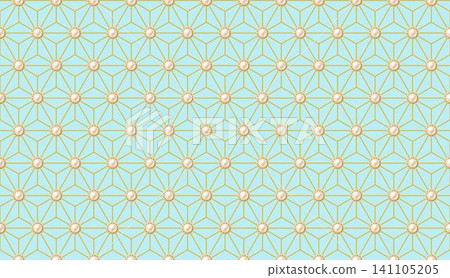 Seamless Japanese pattern with hemp leaf design and pearl accents (pastel blue) Seamless Japanese pattern with hemp leaf design and pearl accents (pastel blue) 141105205