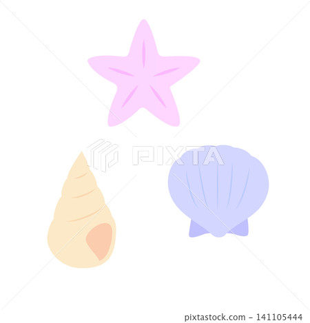 一套可愛的粉紅彩貝殼和海星插圖——海洋生物——夏季主題 一套可愛的粉紅彩貝殼和海星插圖——海洋生物——夏季主題 141105444