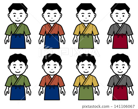 [Different color] Icon of a man in a samue (traditional Japanese work clothes) and apron with his arms down. 141106067