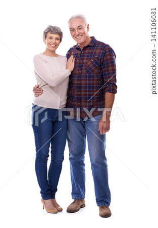 White background, hug and portrait of senior couple for bonding, affection and loving relationship. Marriage, happy and mature man and woman embrace for commitment, trust and care in studio together White background, hug and portrait of senior couple for bonding, affection and loving relationship. Marriage, happy and mature man and woman embrace for commitment, trust and care in studio together 141106081
