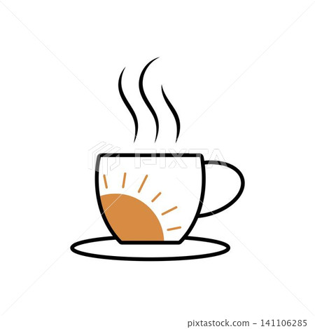 Coffee cup logo with sun, ideal for coffee shops and morning beverages design 141106285