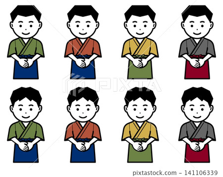 [Different color] Icon of a man wearing a samue (traditional Japanese work clothing) and apron with his hands clasped in front of him. 141106339