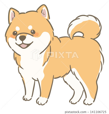 一幅可愛的手繪柴犬側面簡單插圖(彩色線條畫)。 一幅可愛的手繪柴犬側面簡單插圖(彩色線條畫)。 141106725