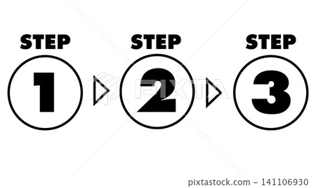 Simple line art illustrations showing steps 1, 2, and 3 to illustrate processes and procedures. 141106930