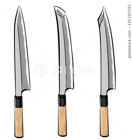 Illustrations of sashimi knives (yanagiba, sakimaru, kiritsuke) 141107241