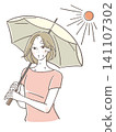 A woman sweating while holding a parasol. 141107302