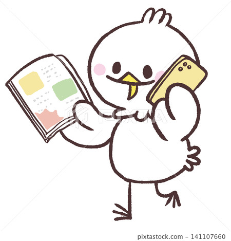 一幅插圖,畫的是一隻微笑的白鳥,手裡拿著雜誌,正在打電話。 一幅插圖,畫的是一隻微笑的白鳥,手裡拿著雜誌,正在打電話。 141107660