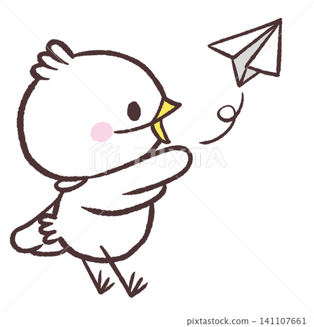 一幅白鳥駕馭紙飛機的插畫。 一幅白鳥駕馭紙飛機的插畫。 141107661