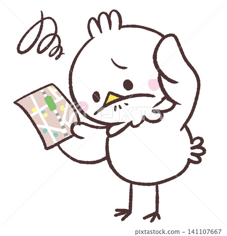 An illustration of a white bird holding a map and looking troubled. An illustration of a white bird holding a map and looking troubled. 141107667