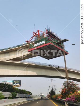 Construction project of a toll road flyover with girder. Construction project of a toll road flyover with girder. 141107771