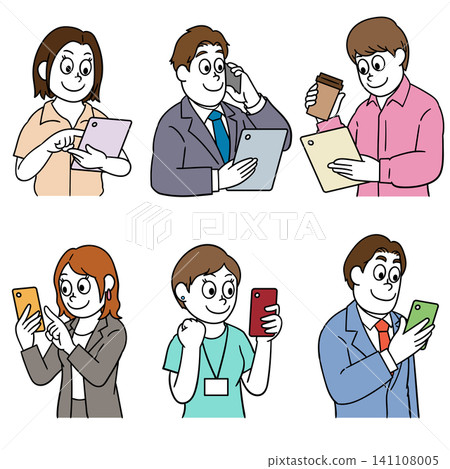 Men and women operating smartphones and tablets; business professionals. Men and women operating smartphones and tablets; business professionals. 141108005