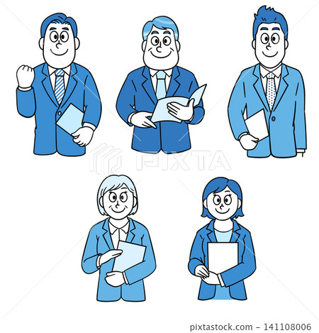 A set of male and female business people holding files. A set of male and female business people holding files. 141108006