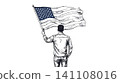 Man holding waving american flag drawing Man holding waving american flag drawing 141108016