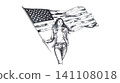 Young woman walking proudly holding american flag Young woman walking proudly holding american flag 141108018